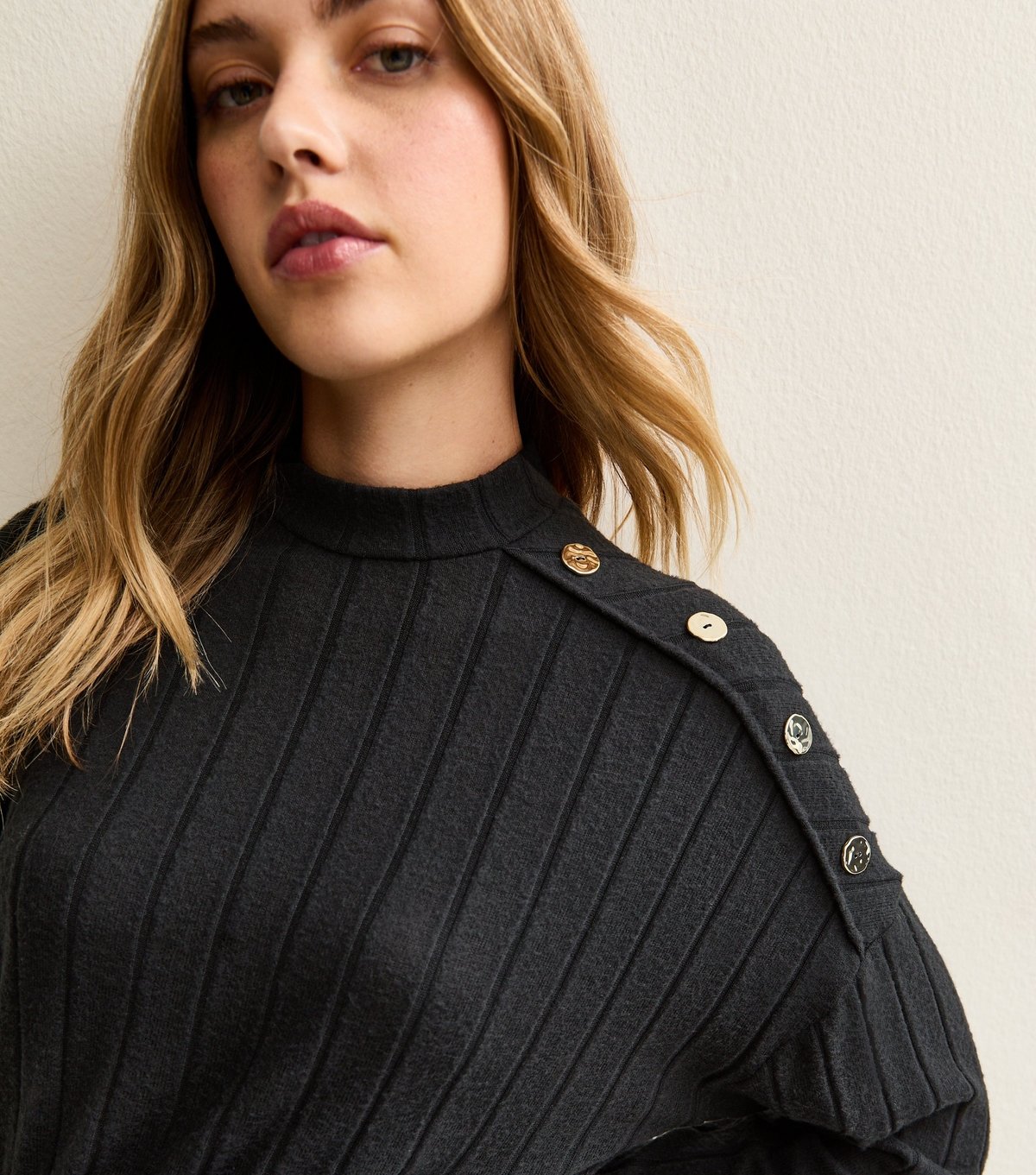 New Look Women's Black Rib Buttoned Shoulder Mini Dress New Look - 2