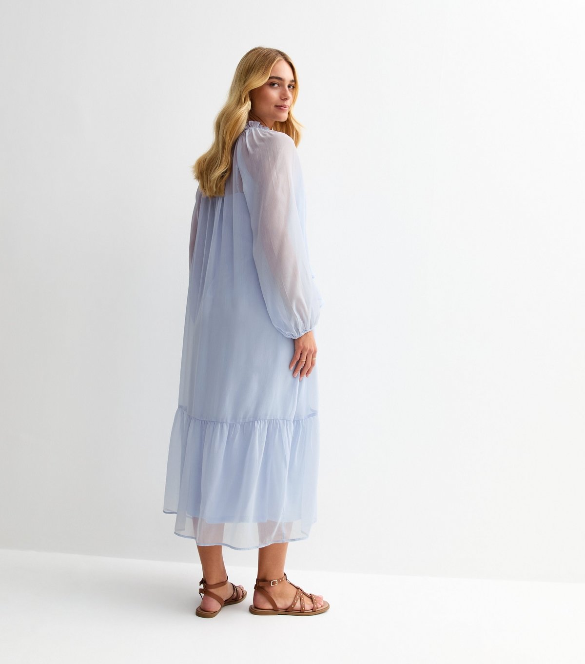 New Look Women's Light Blue Frilly Trim Chiffon Midi Dress New Look - 4