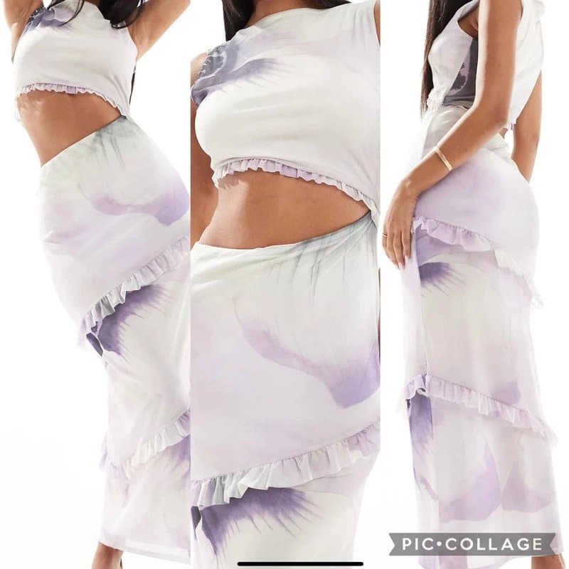 ASOS Design ASOS Lilac and White Cut Out Midi Dress