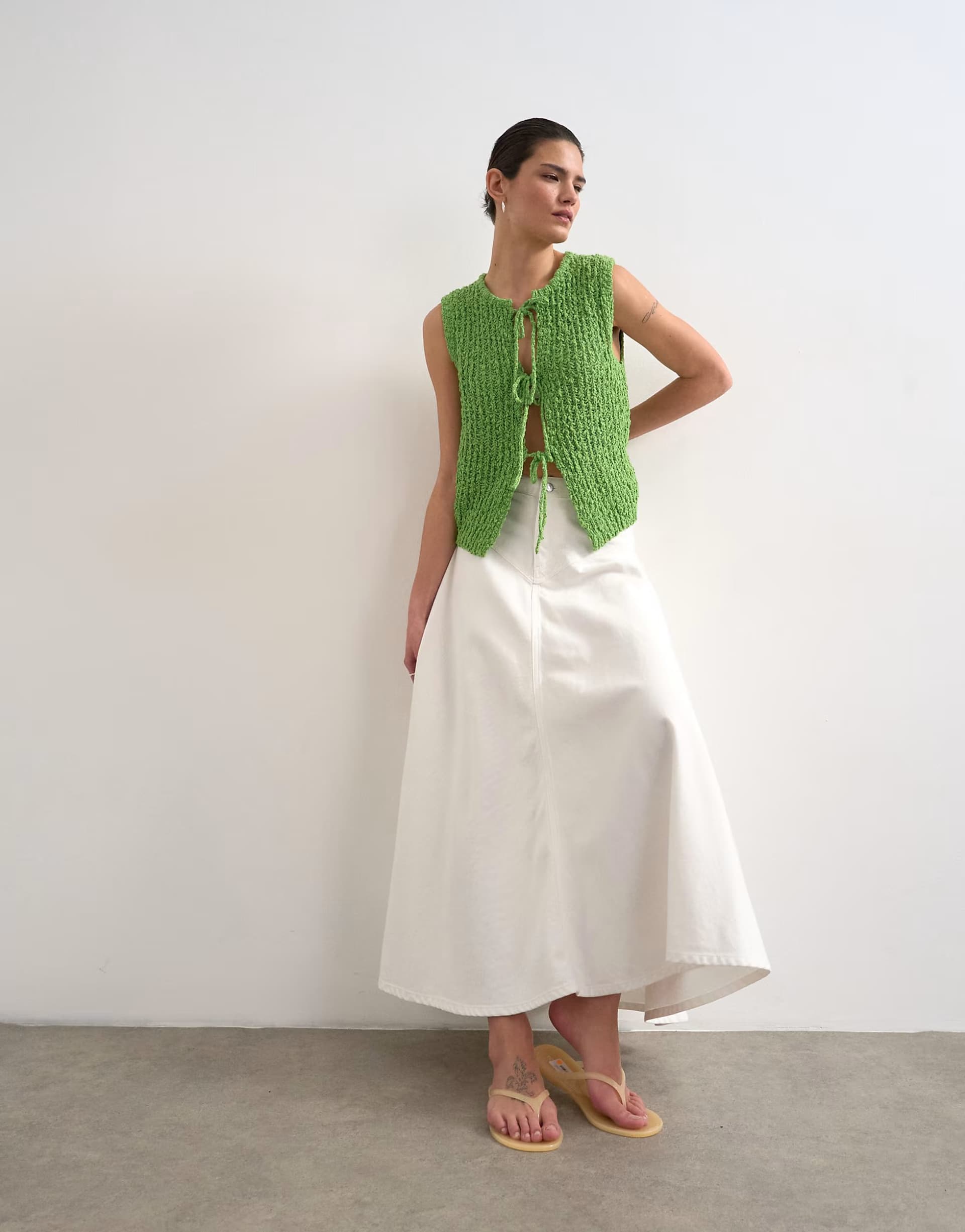 ASOS Topshop denim maxi front yoke skirt in white