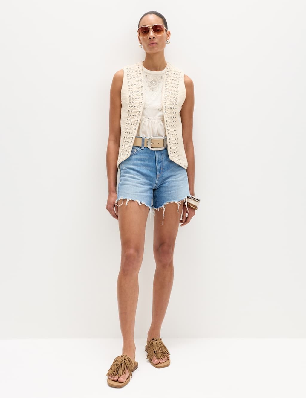 Marks & Spencer M&S Medium Indigo High Waisted Raw Hem Denim Shorts
