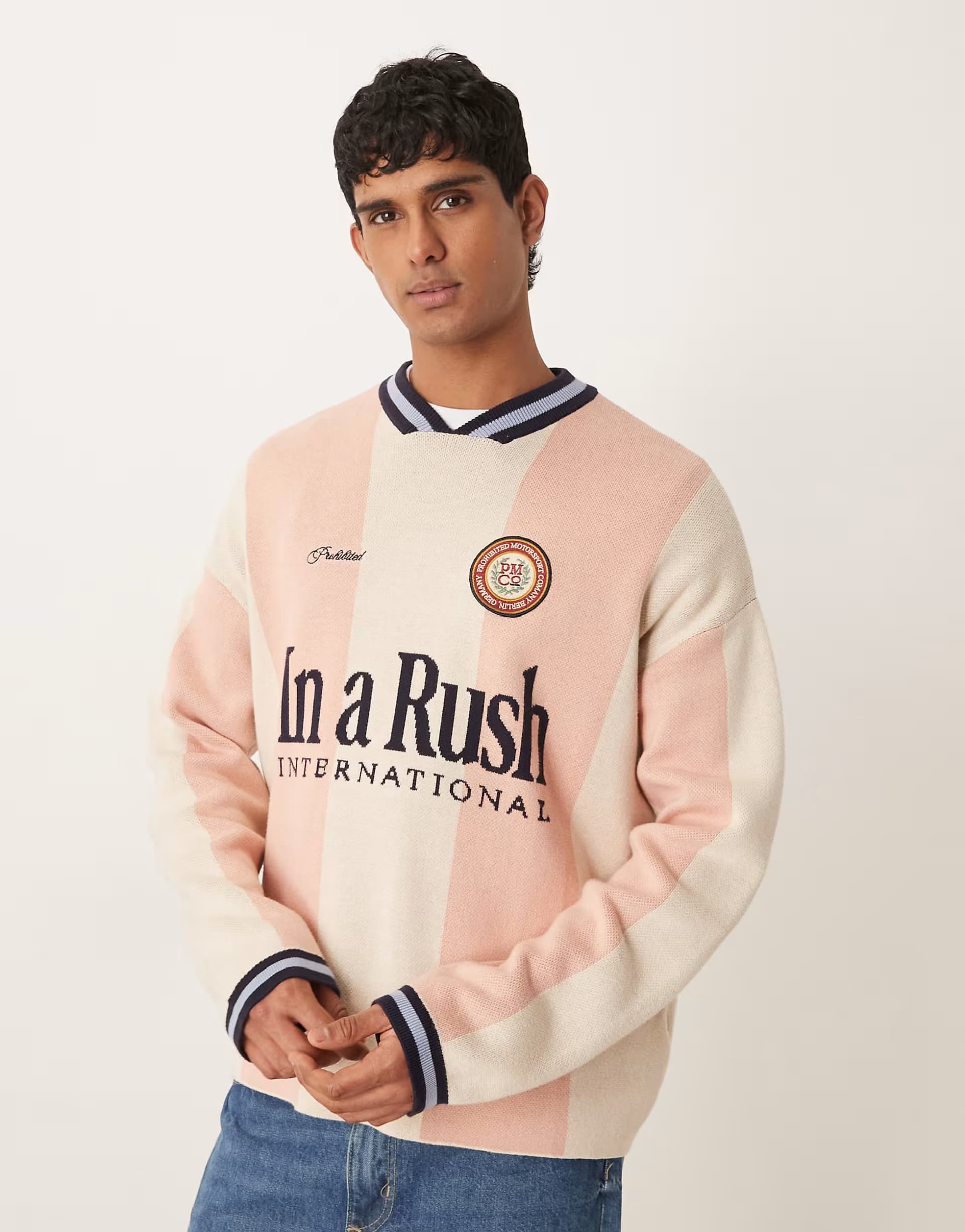 ASOS Prohibited overdrive knitted long sleeve jumper in pink