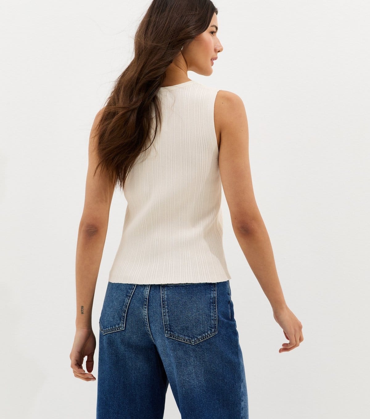 New Look Women's Cream Lightweight Rib Button Vest Top New Look - 4