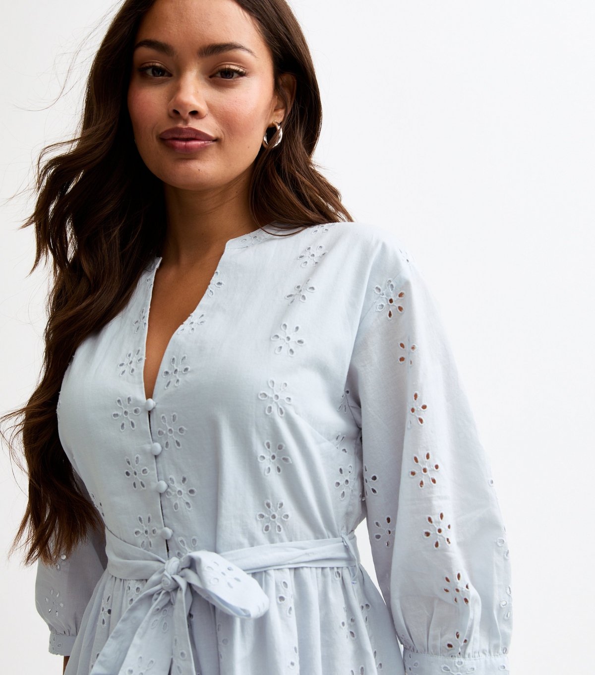 New Look Women's Petite Light Blue Broderie Anglaise Tiered Hem Mini Dress New Look - 2