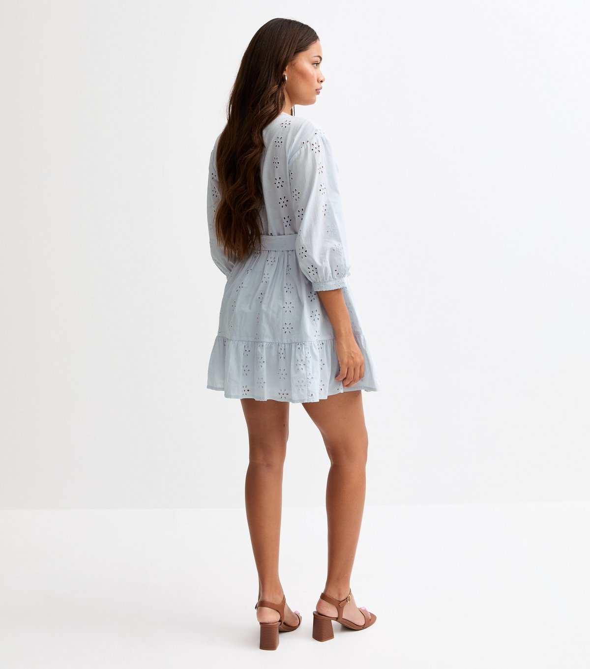 New Look Women's Petite Light Blue Broderie Anglaise Tiered Hem Mini Dress New Look - 4