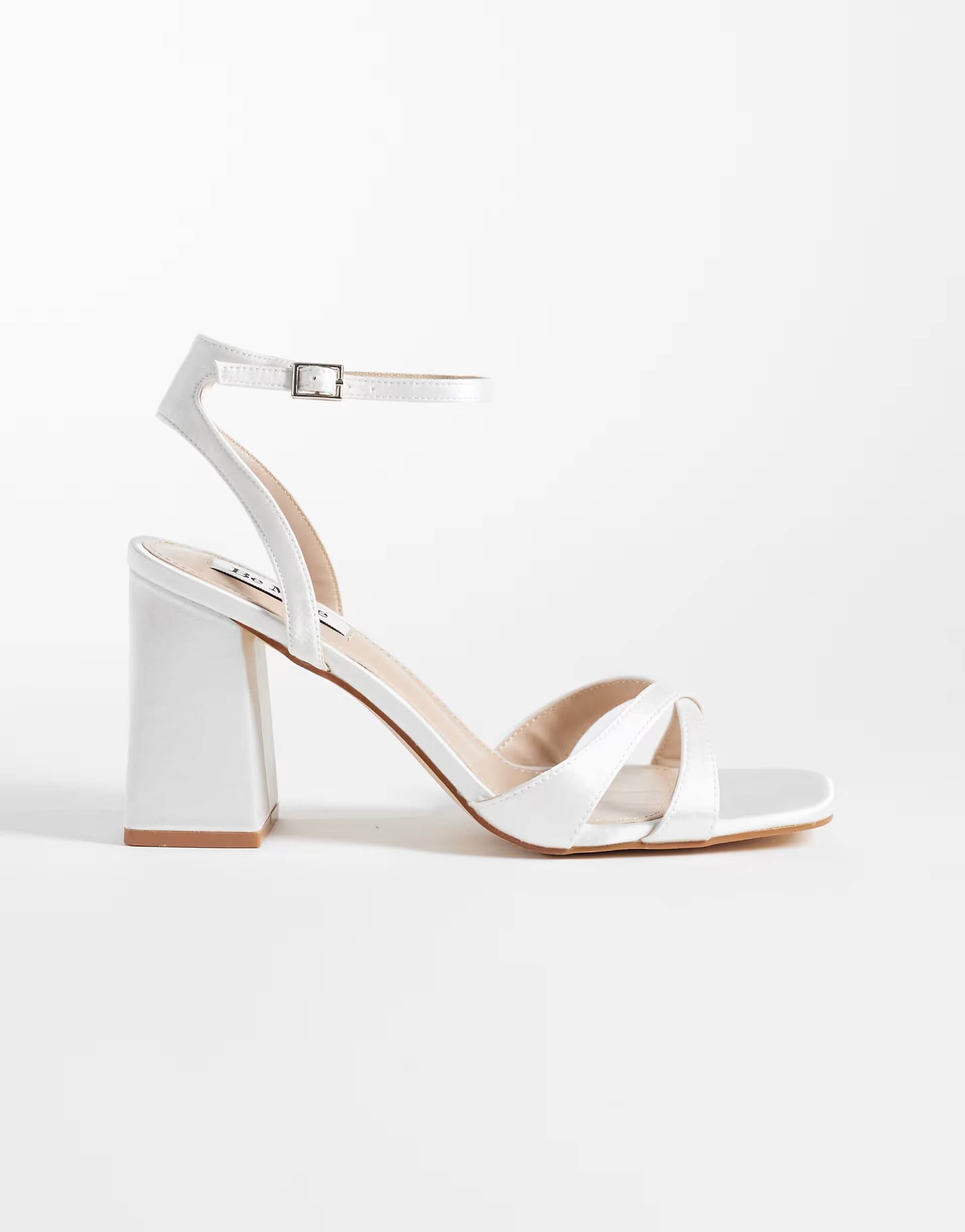 ASOS Be Mine Bridal Wide Fit Eshma block heeled sandals in ivory satin