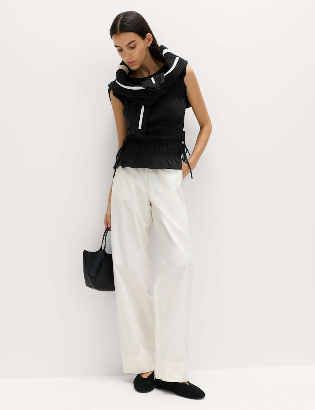 Marks & Spencer M&S Pure Cotton Smocked Detail Top Black - 2