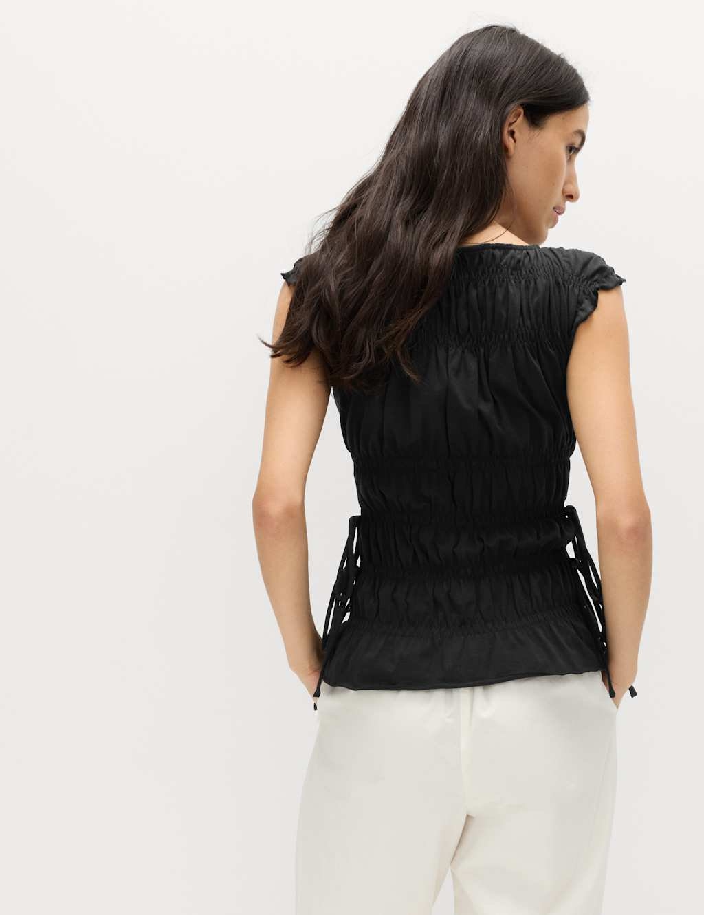 Marks & Spencer M&S Pure Cotton Smocked Detail Top Black - 4