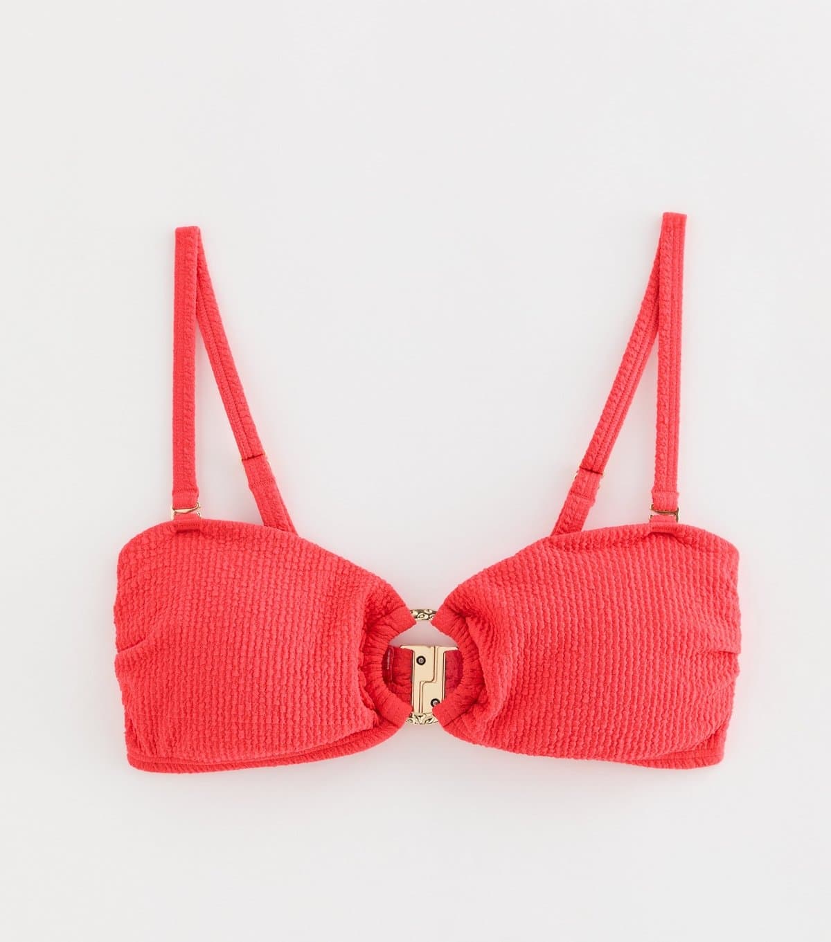 New Look Women's Coral Crinkle O-Ring Bandeau Bikini Top New Look