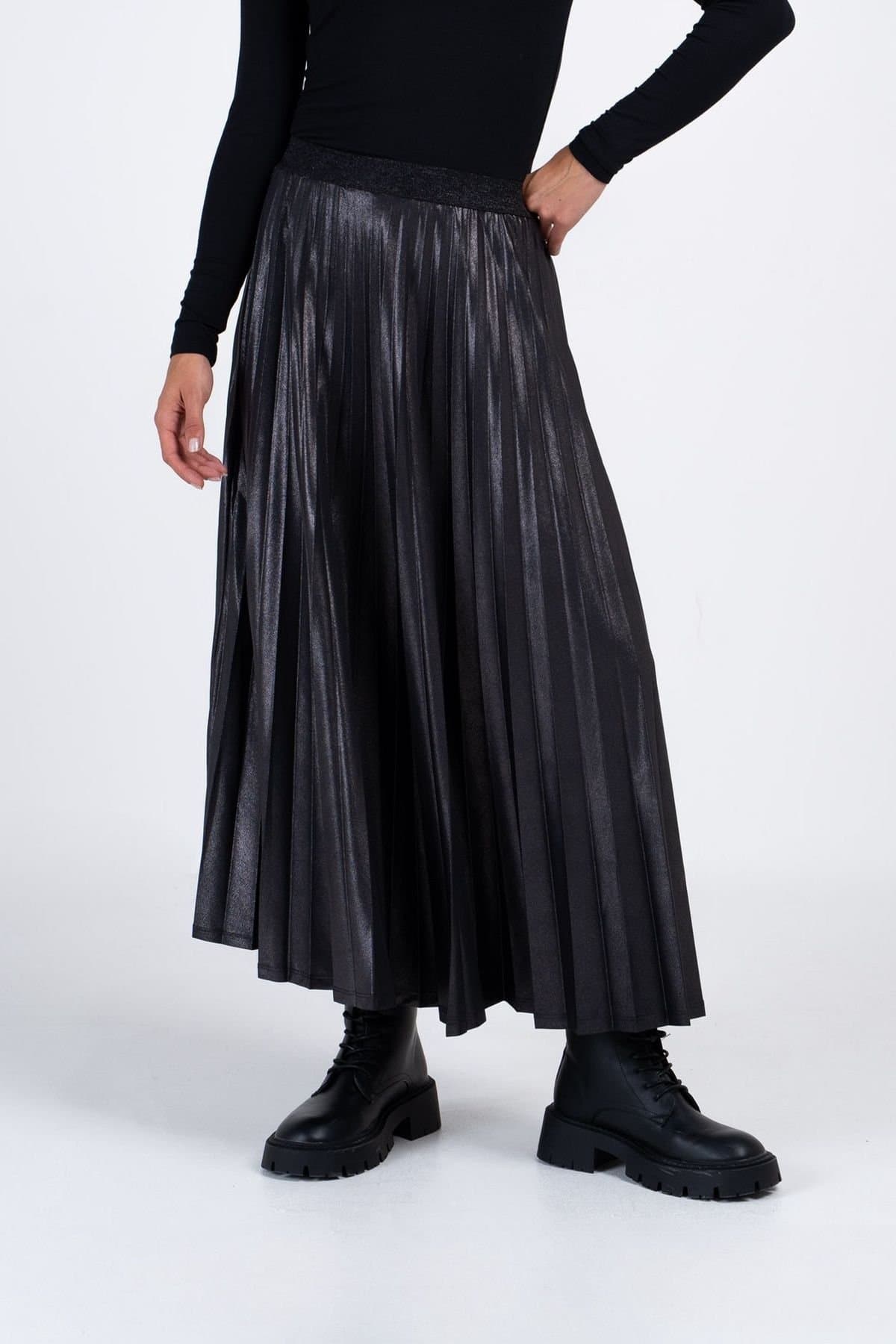 Kettlewell Kettlewell Women's Metallic Full Pleated Skirt in Dark Grey