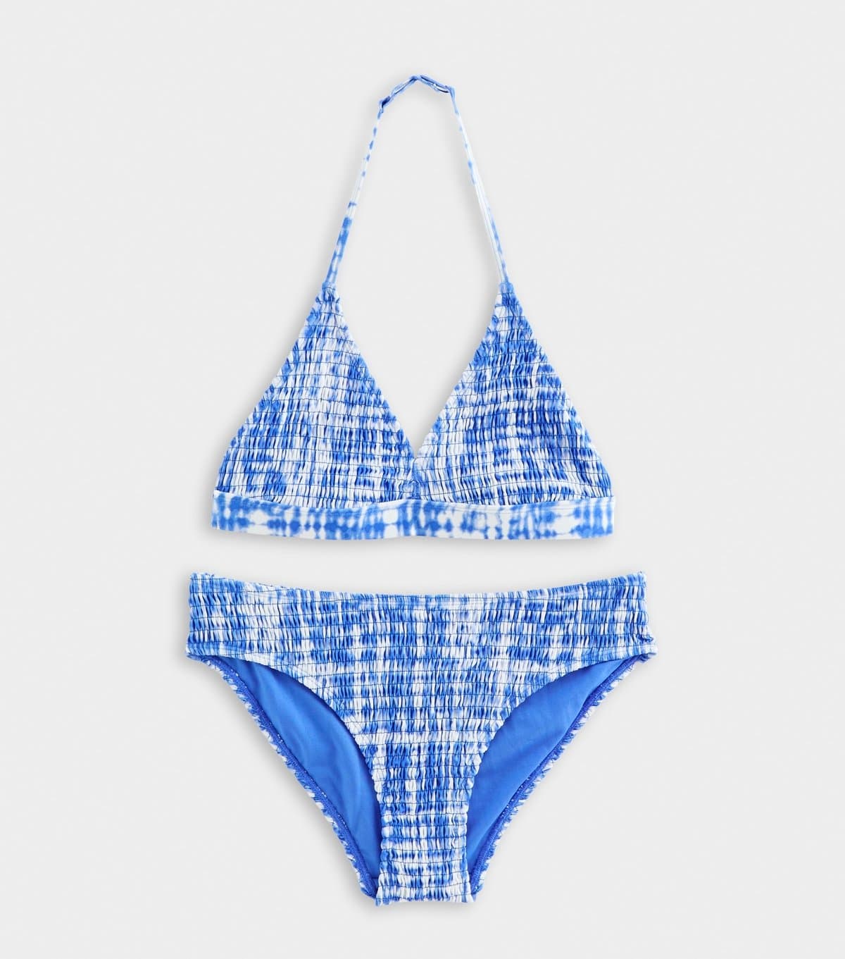 New Look Girls' Blue Shirred Triangle Bikini Top and Bottoms Set New Look
