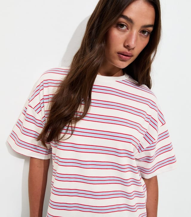 New Look Women's White Cotton Striped Oversized Boxy T-Shirt New Look - 2