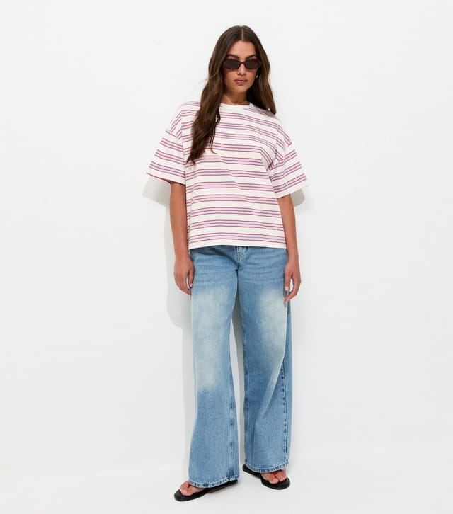 New Look Women's White Cotton Striped Oversized Boxy T-Shirt New Look - 3
