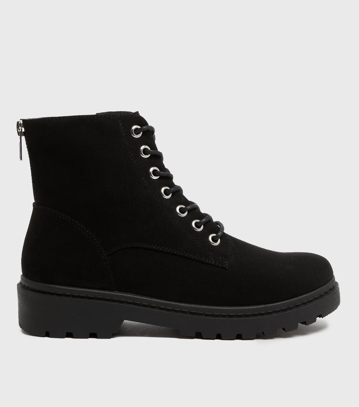 New Look Women's Black Suedette Lace Up Chunky Ankle Boots Vegan New Look