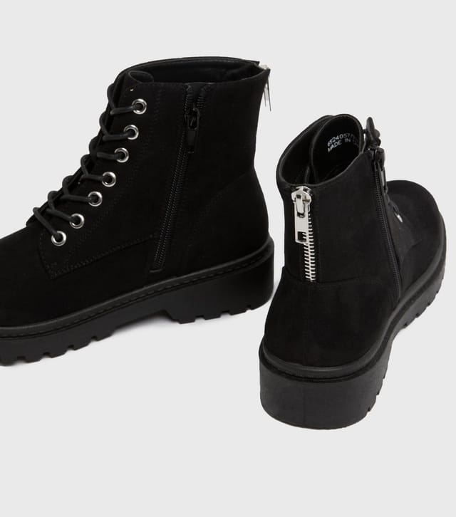 New Look Women's Black Suedette Lace Up Chunky Ankle Boots Vegan New Look - 3