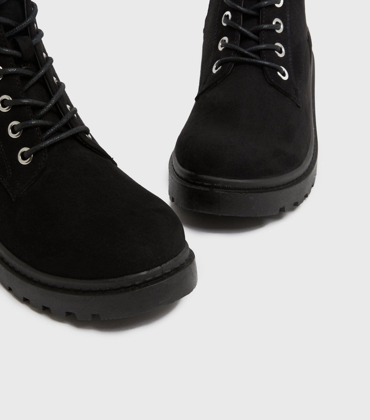 New Look Women's Black Suedette Lace Up Chunky Ankle Boots Vegan New Look - 4