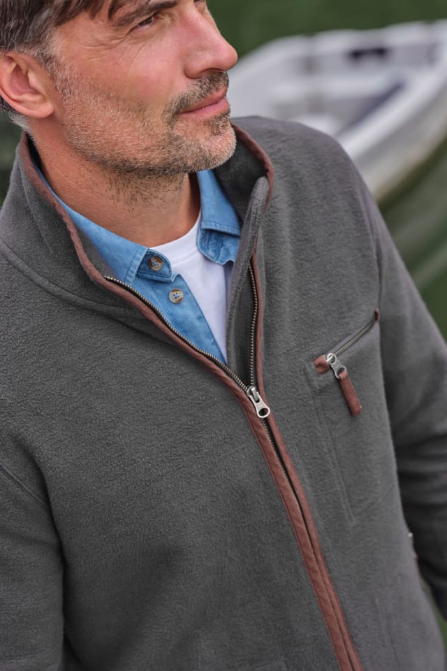 WoolOvers WoolOvers Men's Cotton Full Zip Fleece in Charcoal - 2