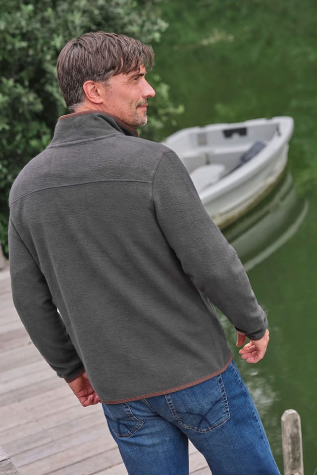 WoolOvers WoolOvers Men's Cotton Full Zip Fleece in Charcoal - 3