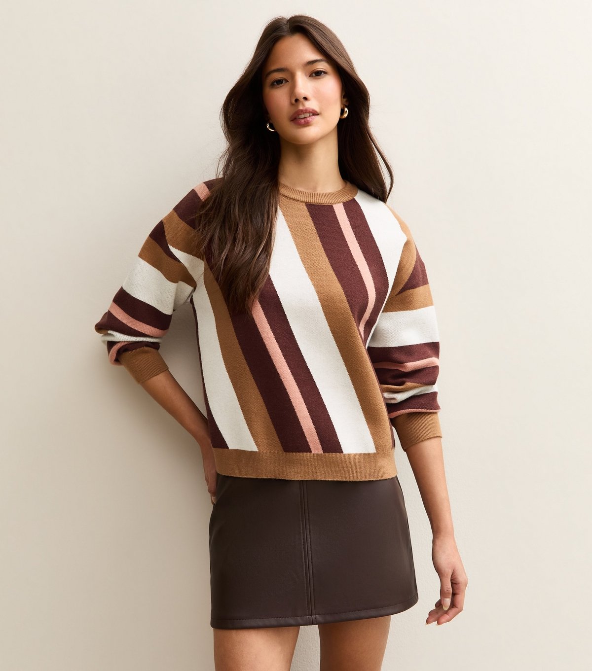 New Look Women's Brown Diagonal Striped Jumper New Look - 2