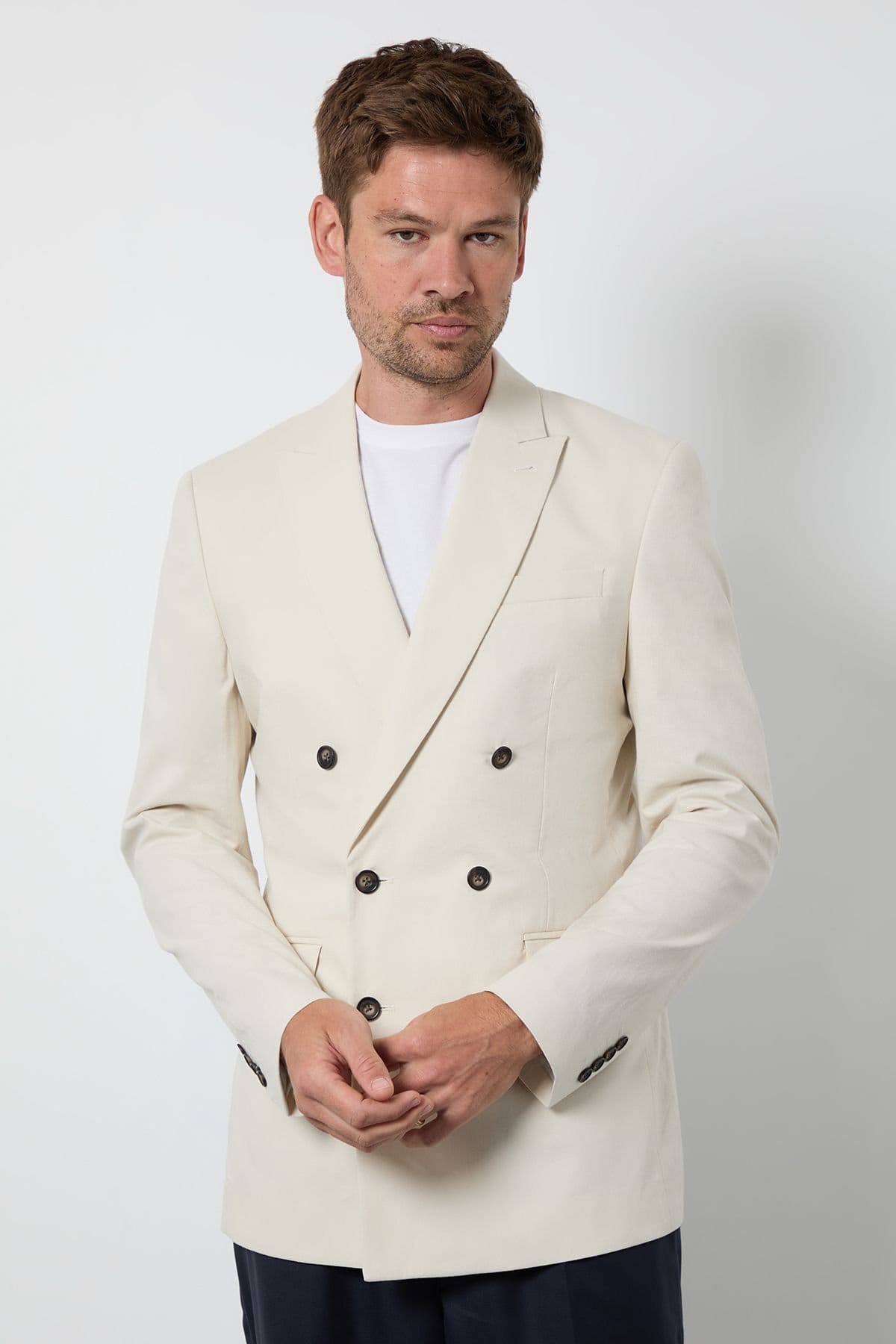 Burton Burton Men's Natural Linen Double Breasted Suit Jacket - 1