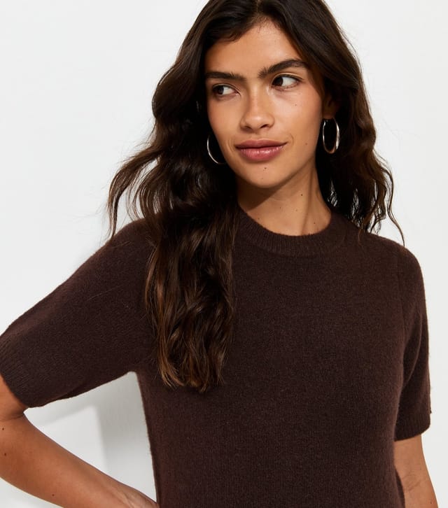 New Look Women's Dark Brown Short Sleeve Midweight Knit T-Shirt New Look - 3