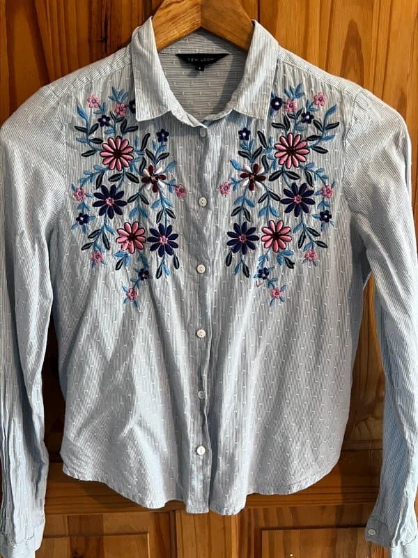 New Look Blue floral embroidered shirt