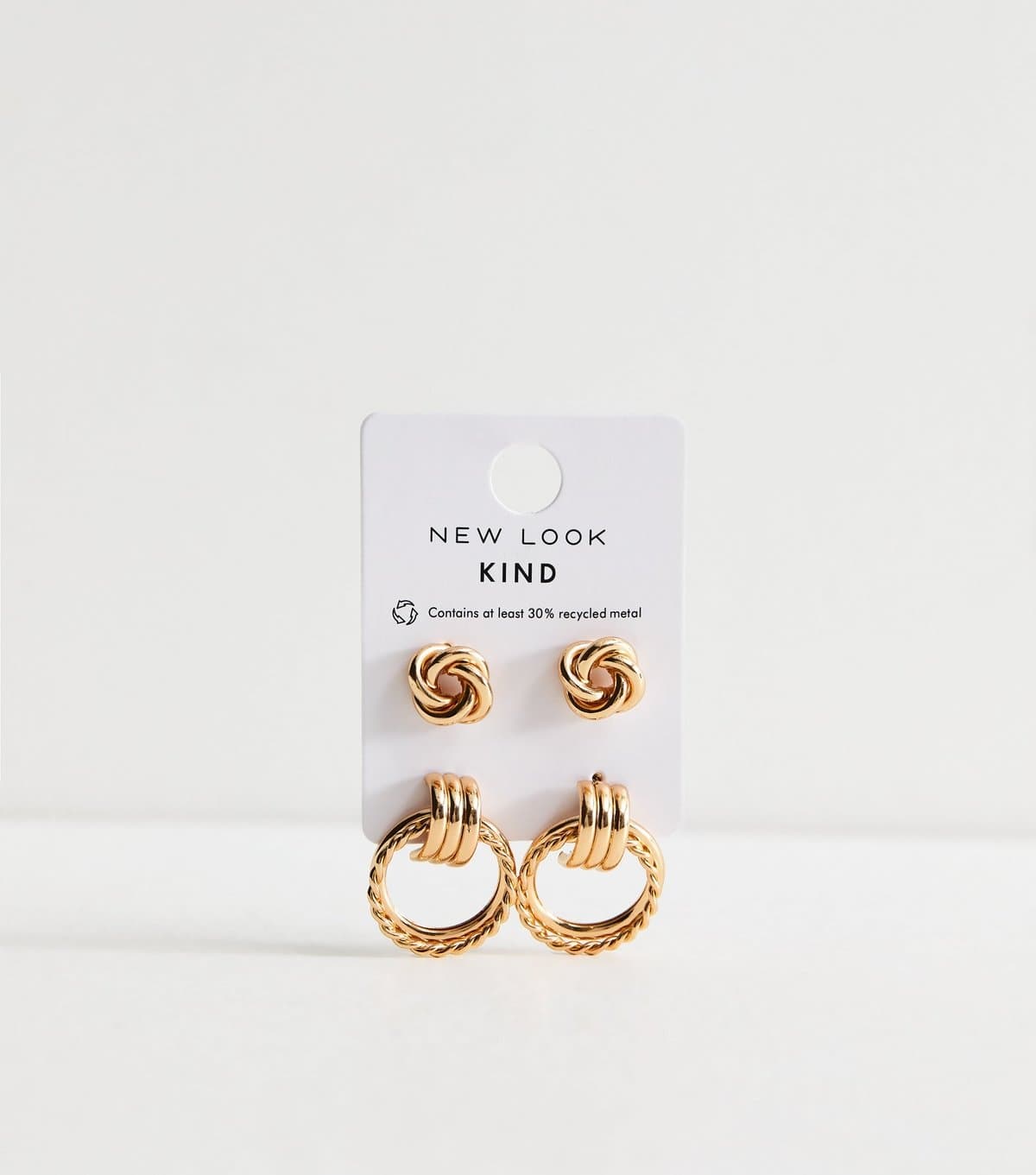 New Look Pack of 2 Gold Tone Knot Stud and Hoop Earrings New Look