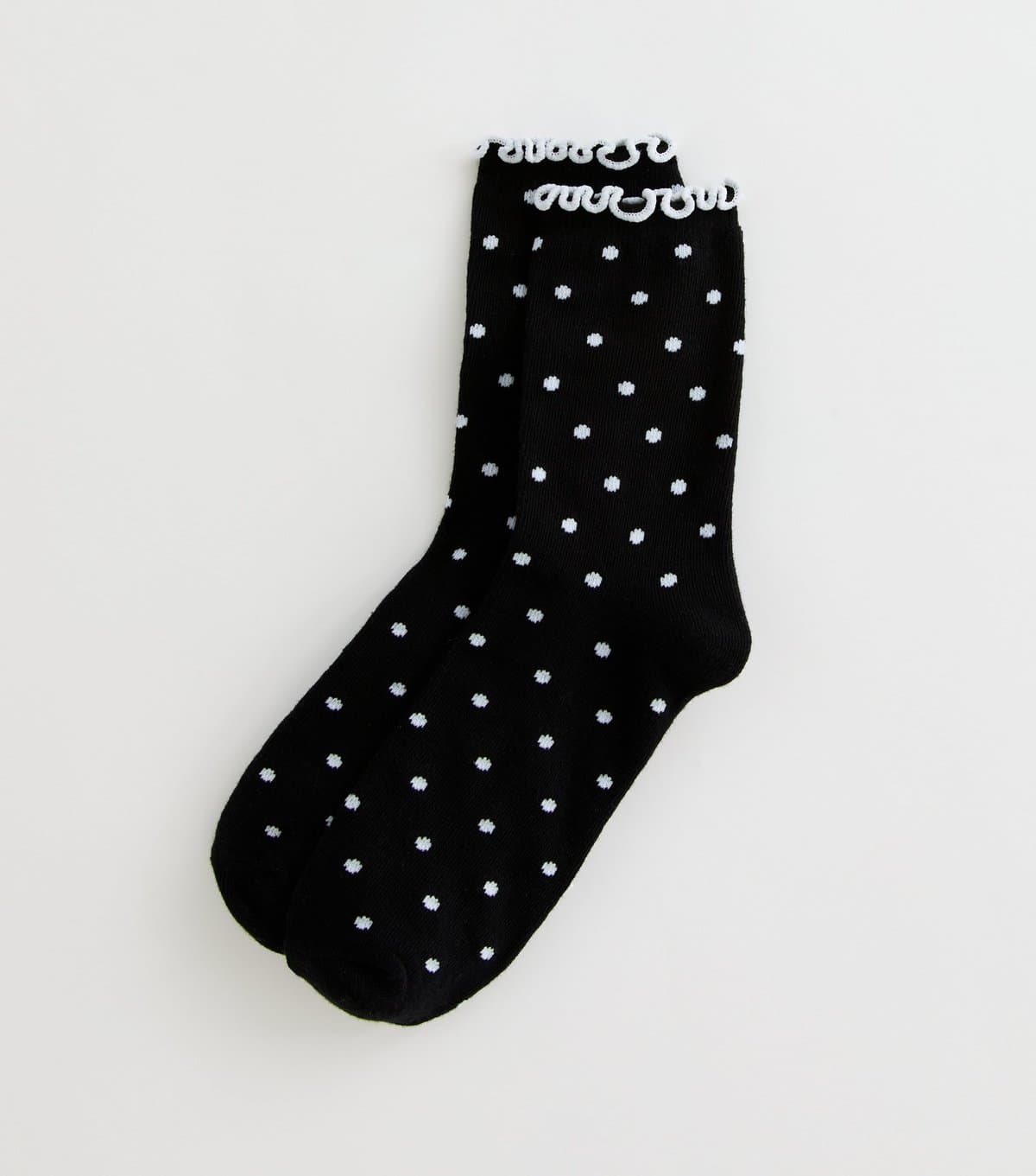 New Look Black Polka Dot Frill Trim Socks New Look