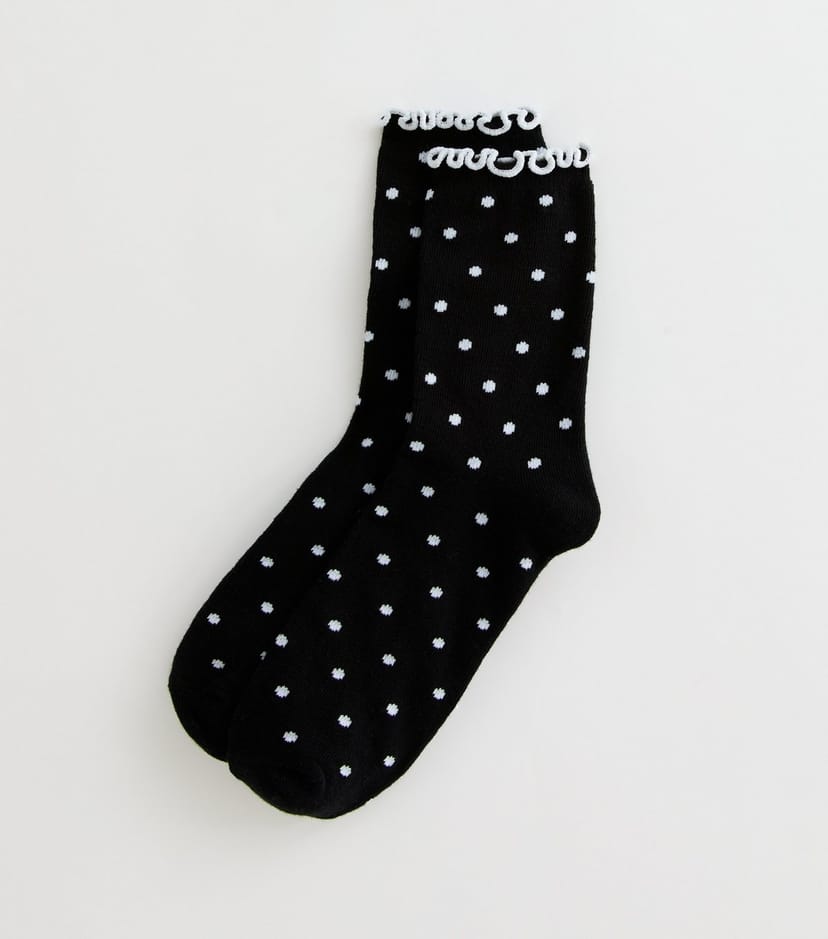 New Look Black Polka Dot Frill Trim Socks New Look - 1