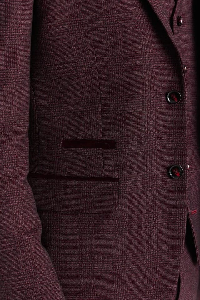 Paul Andrew Paul Andrew Men's Regent Blazer Checked Classic Plaid Tailored Fit Jacket in Wine - 2