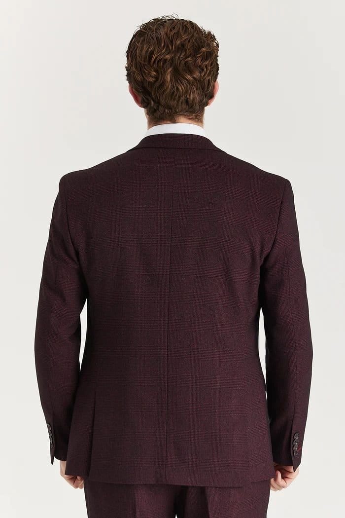 Paul Andrew Paul Andrew Men's Regent Blazer Checked Classic Plaid Tailored Fit Jacket in Wine - 4