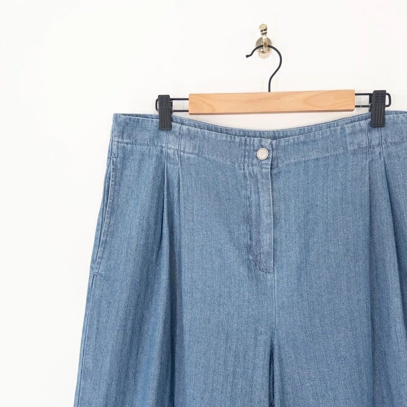 Oliver Bonas Oliver Bonas Blue Cropped Wide Leg Jeans Size 14 Denim Herringbone Trousers