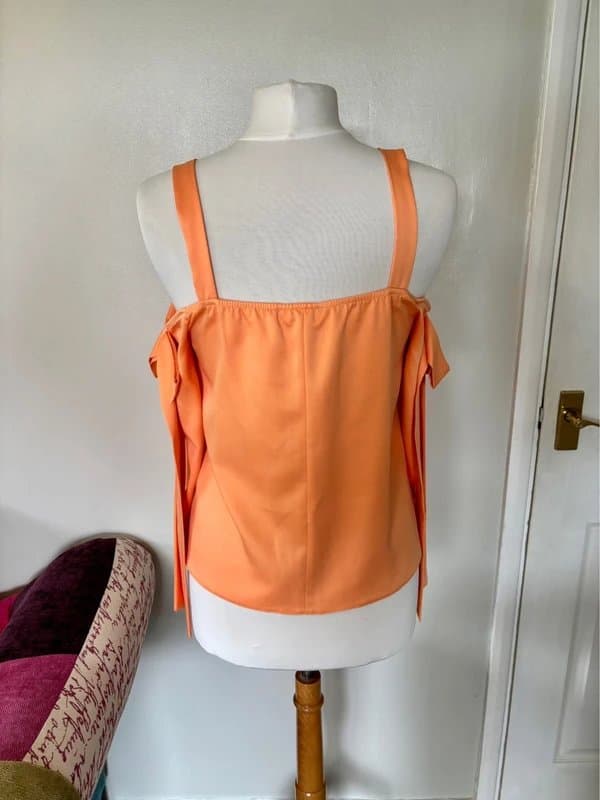 Miss Selfridge BNWT Miss Selfridge apricot orange cold shoulder satin bow top - size 10