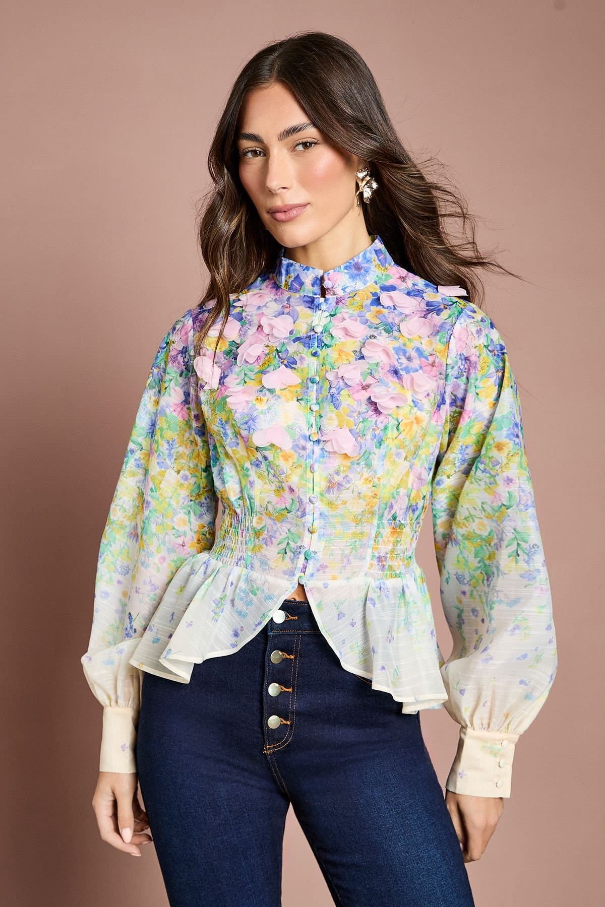 Coast Coast Women's 3D Flower Printed Organza Blouse