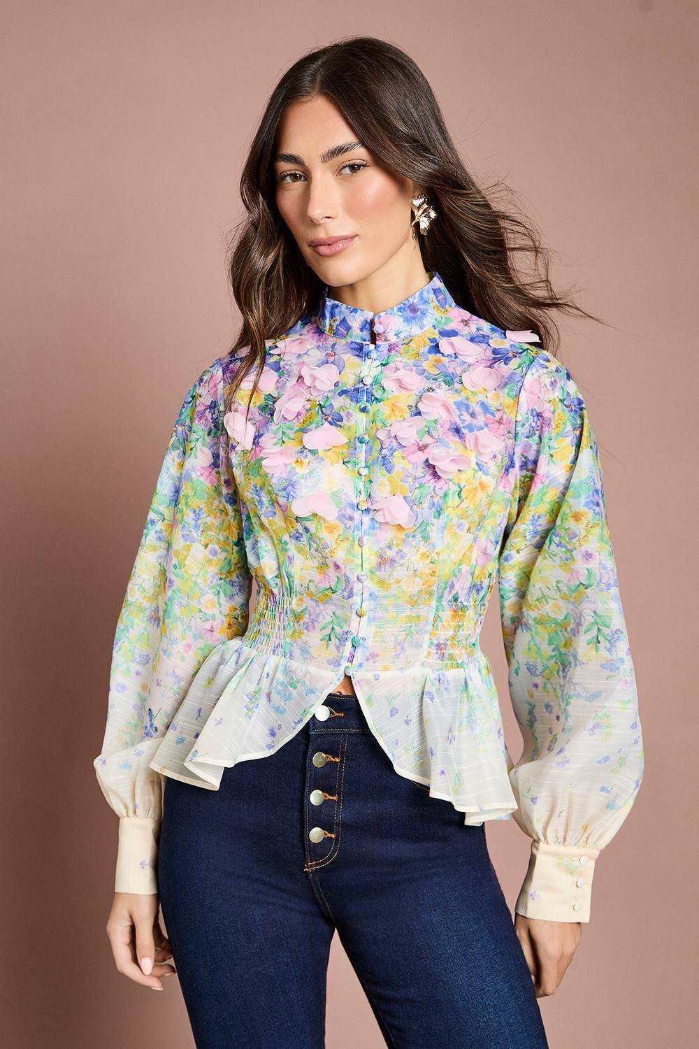 Coast Coast Women's 3D Flower Printed Organza Blouse - 2