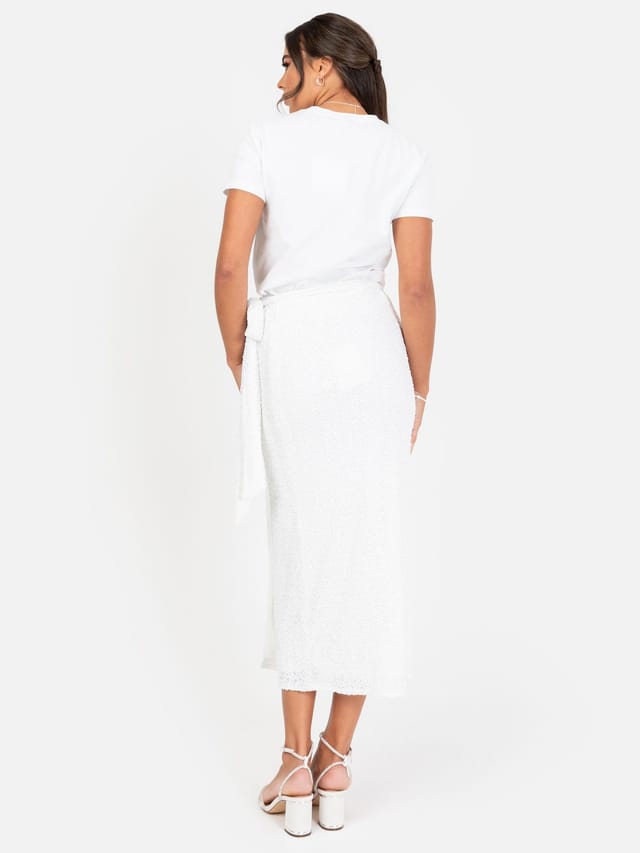 Maya Deluxe Maya Deluxe Women's Fully Embellished Wrap Midi Skirt in White - 3