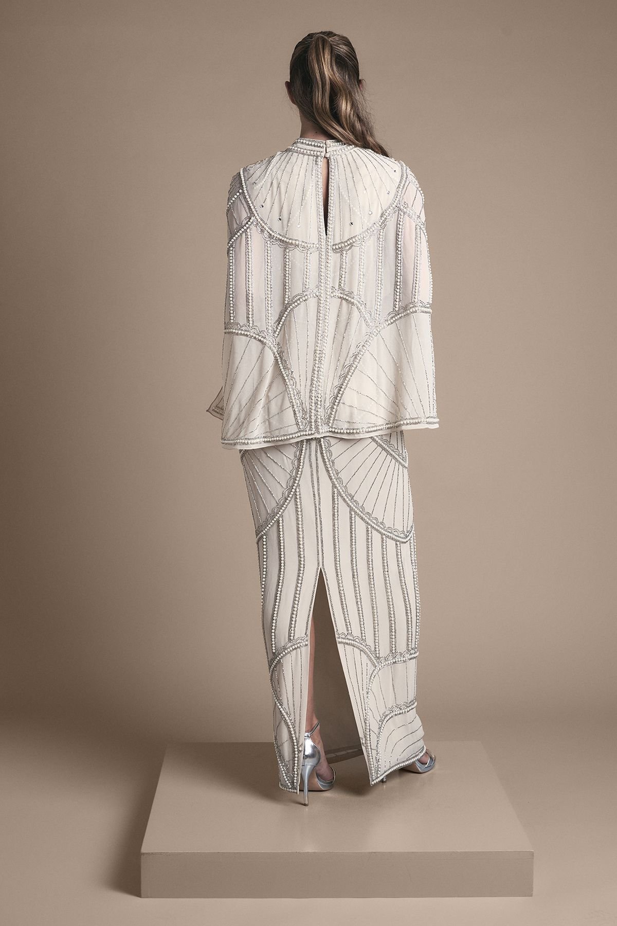 Coast Coast Women's Embellished Column Maxi Wedding Dress with Cape Detail in Champagne - 3