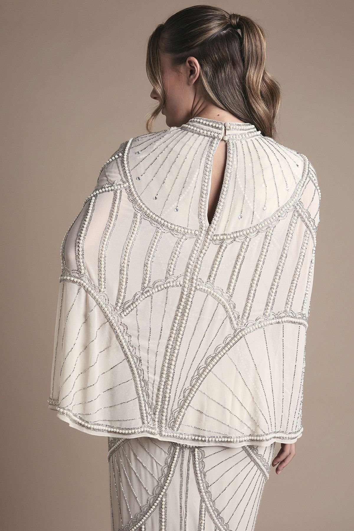 Coast Coast Women's Embellished Column Maxi Wedding Dress with Cape Detail in Champagne - 4