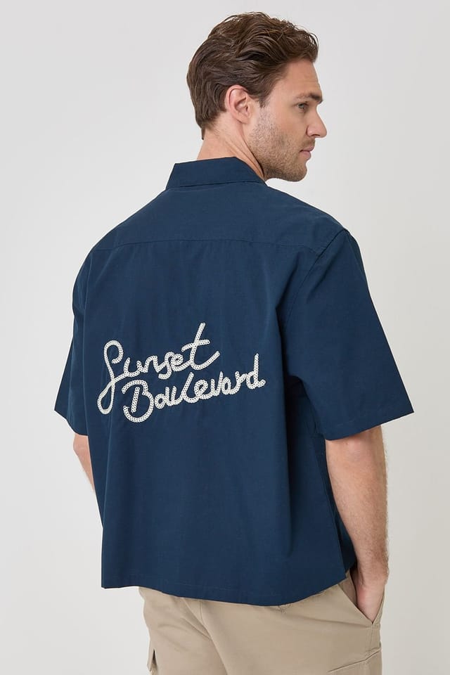 Threadbare threadbare Men's Embroidered Boxy Fit Short Sleeve Shirt in Navy - 2