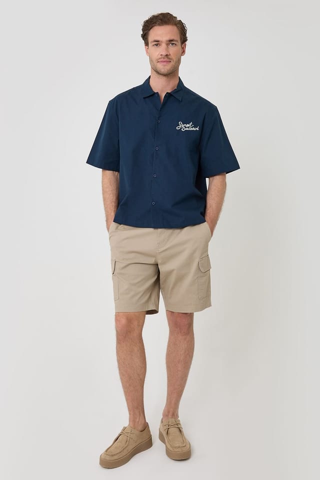 Threadbare threadbare Men's Embroidered Boxy Fit Short Sleeve Shirt in Navy - 3