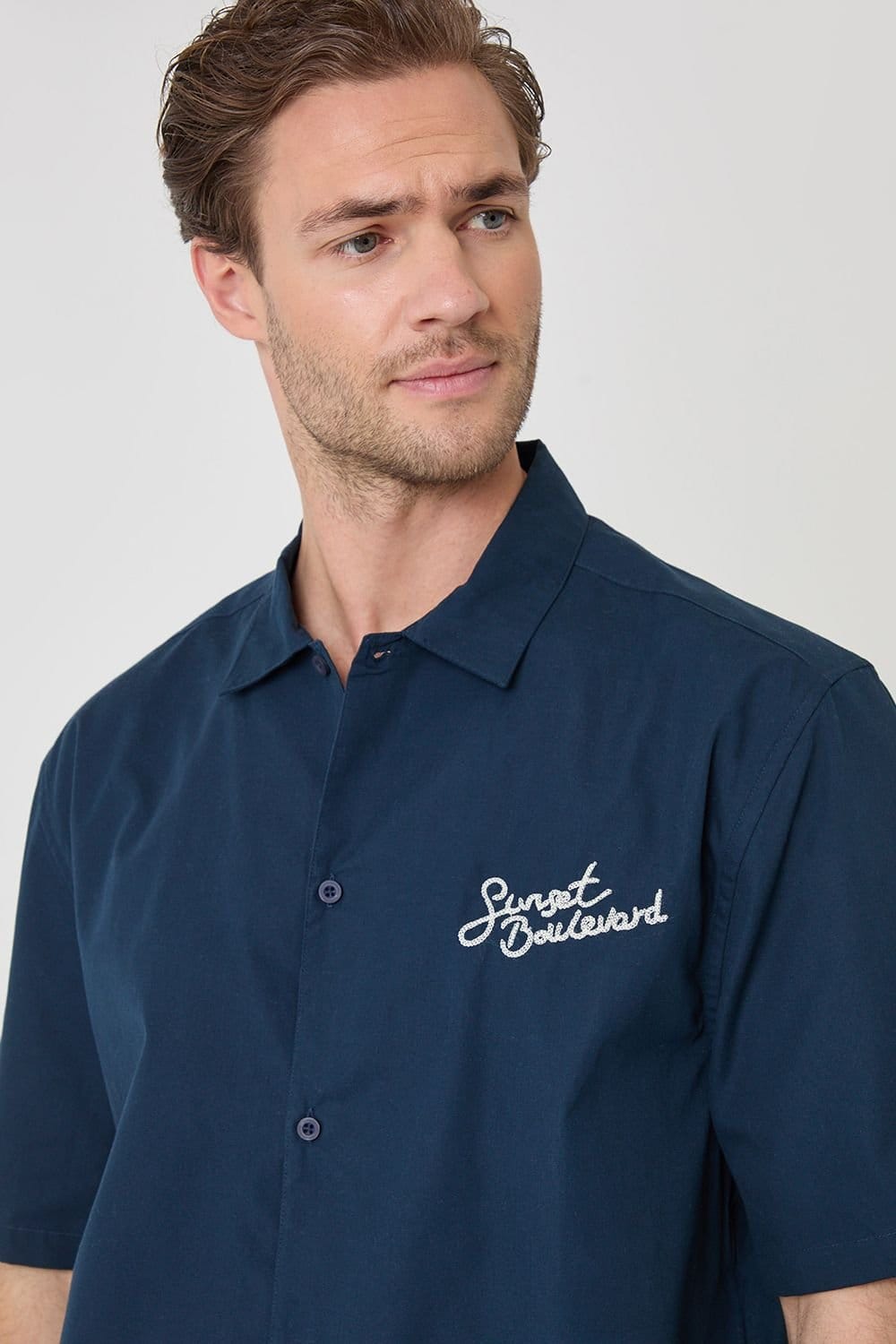 Threadbare threadbare Men's Embroidered Boxy Fit Short Sleeve Shirt in Navy - 4