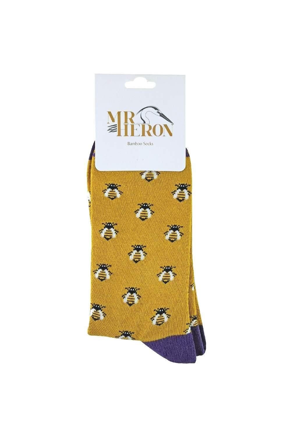 Mr Heron Mr Heron Men's Animal Patterned Soft Breathable Bamboo Novelty Socks in Bright Yellow - 2