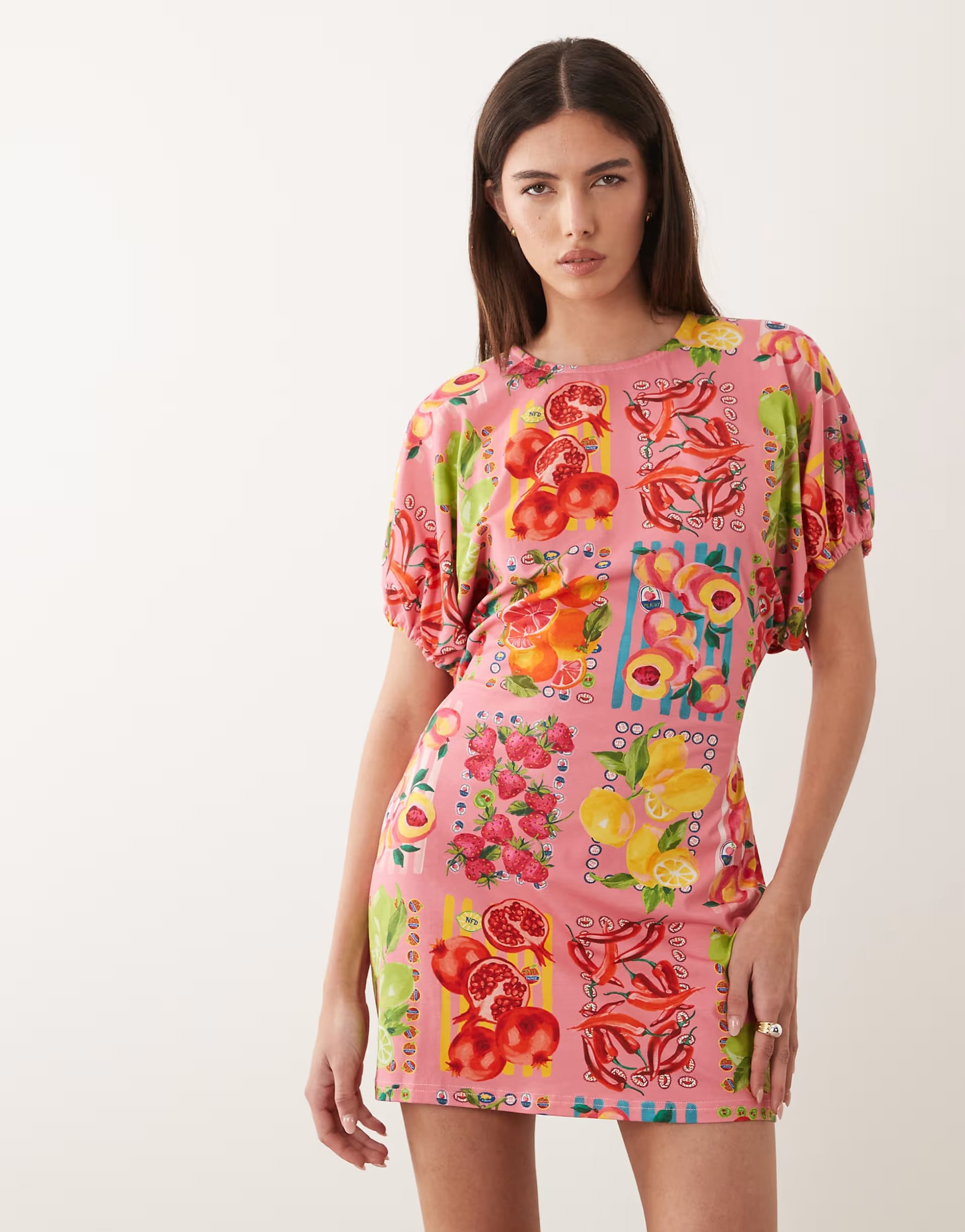 ASOS Pink Fruit Print A-Line Mini Dress