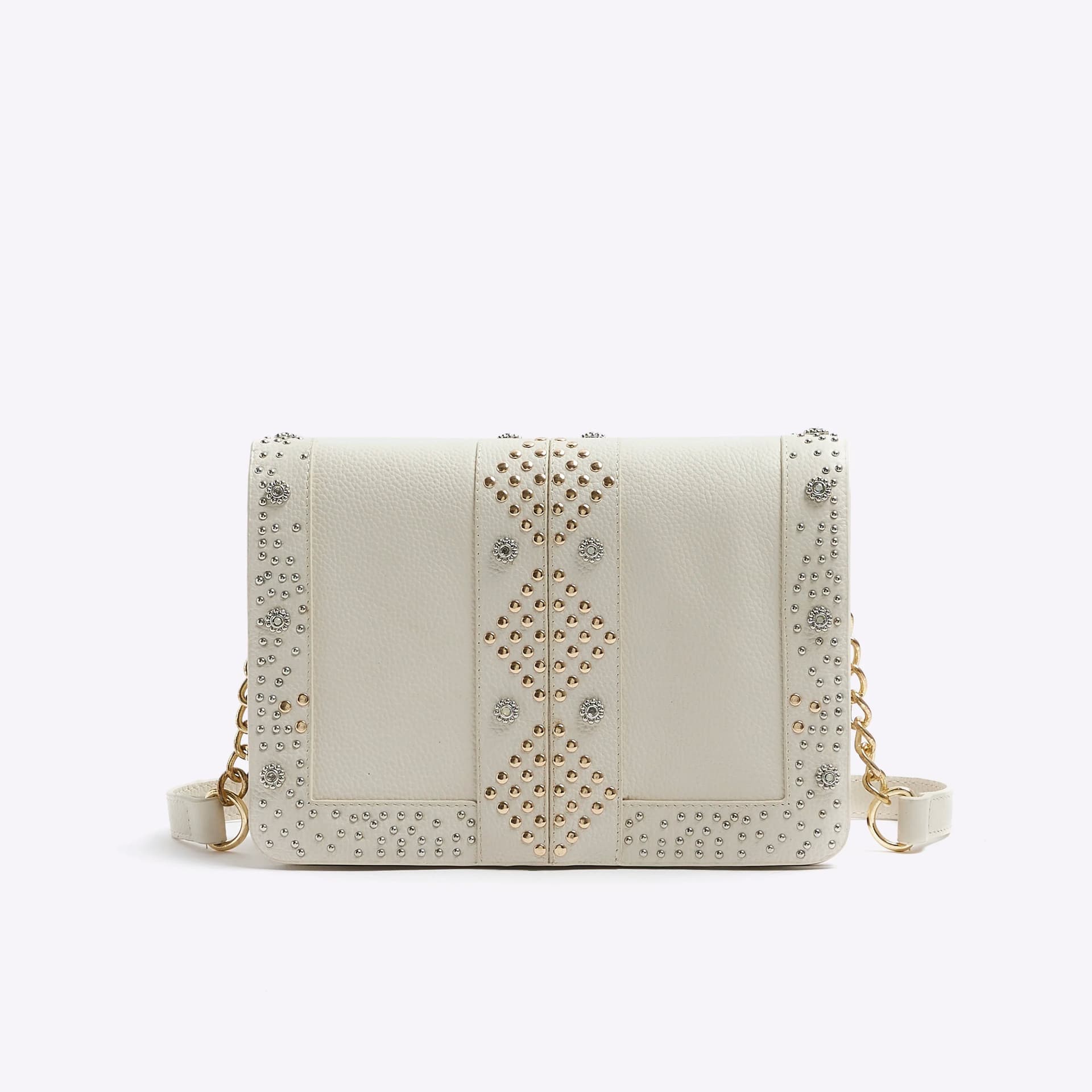 River Island River Island Womens Cream Leather Studded Cross Body Bag