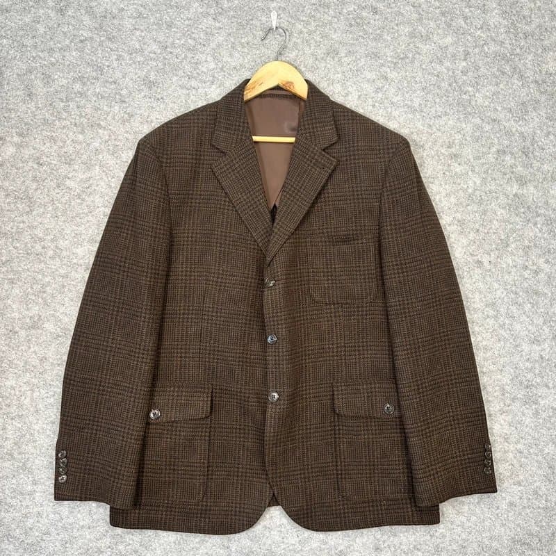 Joules Joules Blazer Jacket Men’s 46R Brown Wool Blend Check Single Breast Chore C44