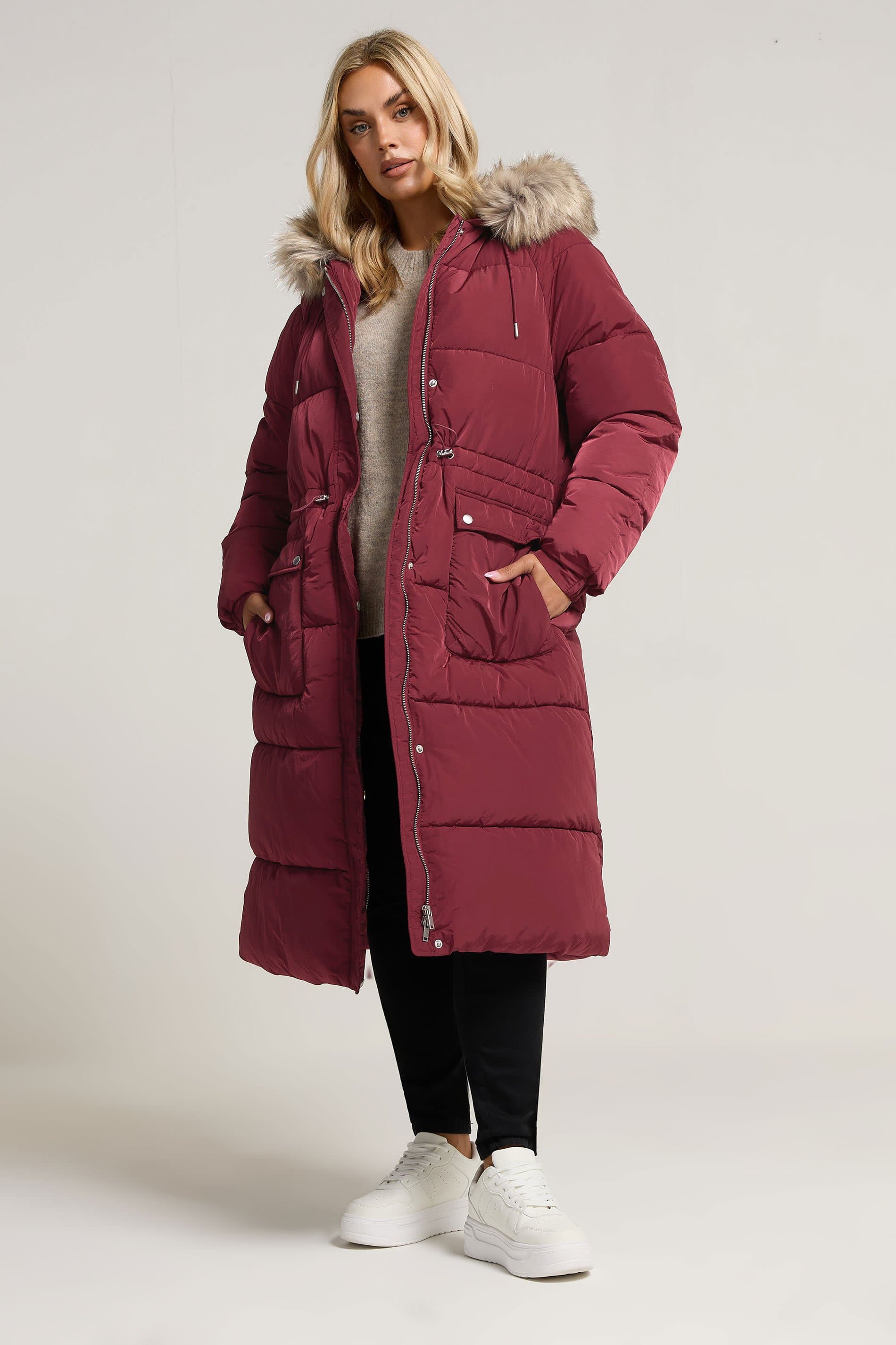 Yours Plus Size Red Padded Parka Coat