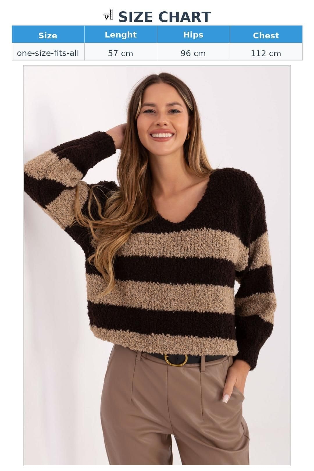 Love Lace Love Lace Women's Striped V Neck Loose Fit Sweater in Brown - 4