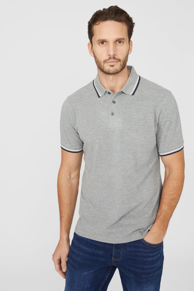 Maine Maine Men's Pique Tipped Polo Shirt in Grey - 2