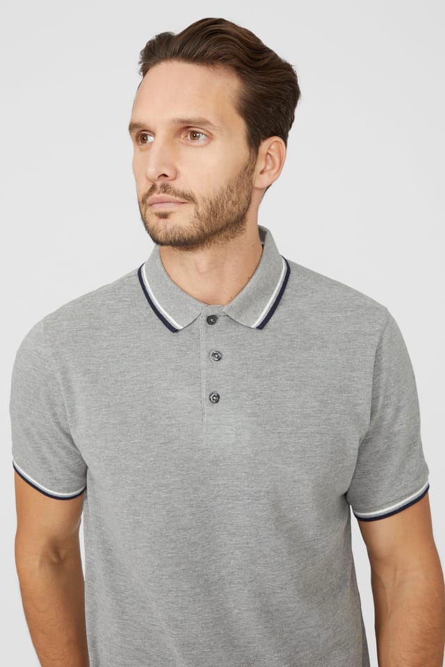 Maine Maine Men's Pique Tipped Polo Shirt in Grey - 3