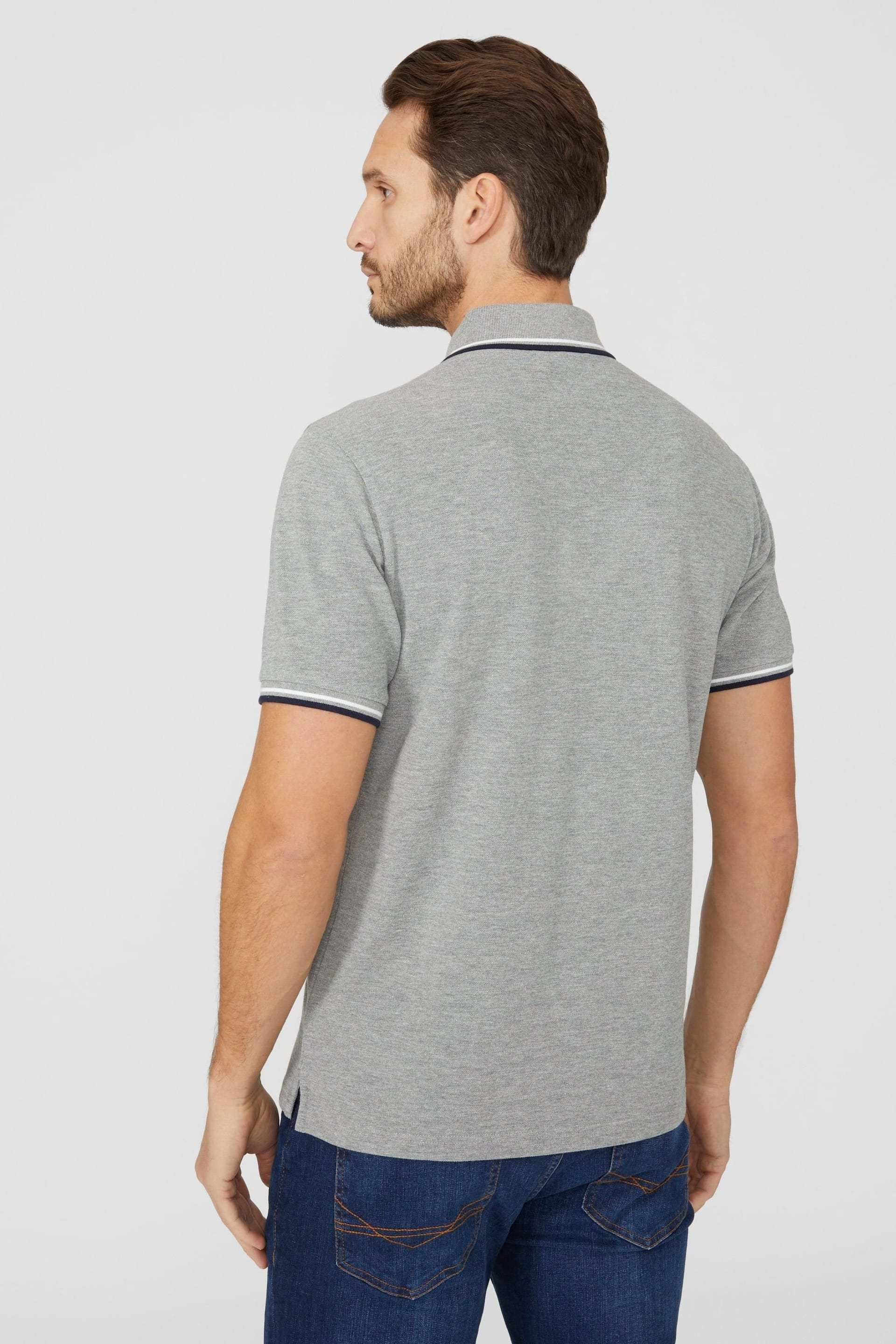 Maine Maine Men's Pique Tipped Polo Shirt in Grey - 4